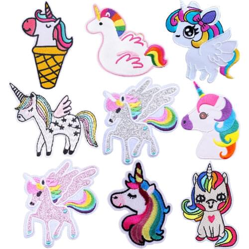 Unicorn Iron On Patches Stickers Clothes Cartoon Lovely Decoration DIY Apply For Handicrafts Stripes On Jeans Embroidered Badges