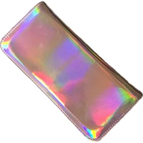 7PCS / LOT Holographic Wallet for Women Long Clutch Female Purse Laser Bag Girls Zipper Coin Purse ID Holder Women Wallets
