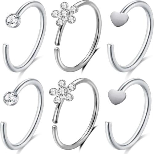 JFORYOU Nose Rings Hoop Cartilage Hoop Helix Earrings Stainless Steel Heart CZ Flower Top Ear Tragus Piercing 20G