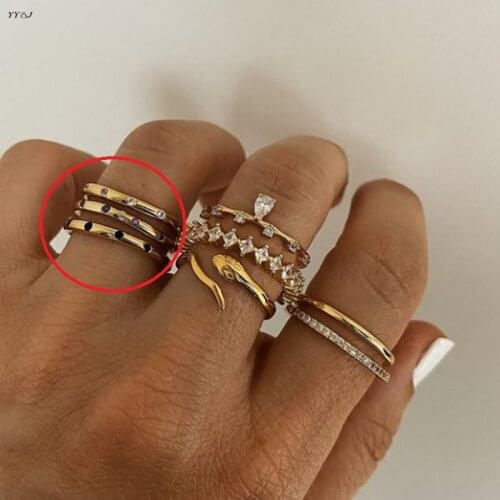 Black white cz stone thin rings for women stainless steel stackable ring minimalist dainty jewelry wholesale items free tarnish