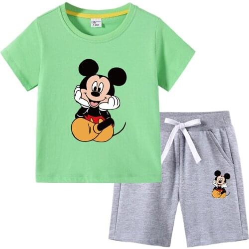 Disney Summer Baby Boys Clothing Set Cotton T-shirt Pants Girls Mickey Mouse Sports Suits Children Clothes Kids Outfits