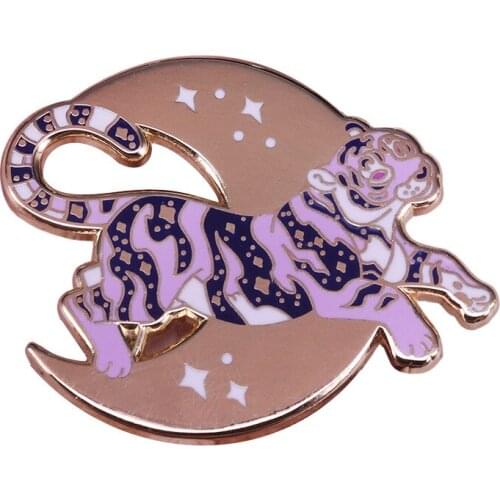 Beautiful Tiger Hard Enamel Pins Sun Moon Stars Brooches Women Men Lapel Badges Backpack Collar Fashion Jewelry Gifts For Kids