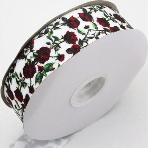 Red rose/flower printed grosgrain ribbon 9-75mm DIY handmade materials christmas wedding gift wrap tape ribbons