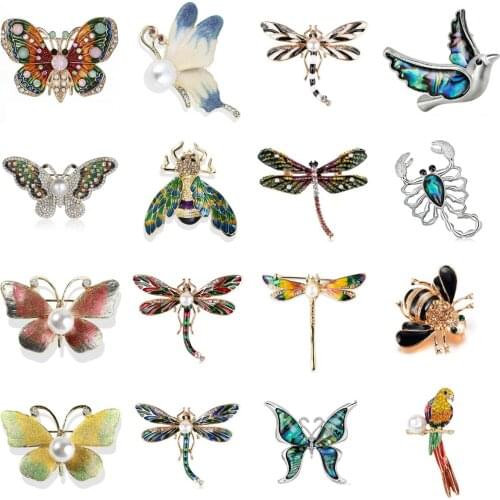 Crystal Brooch Pins For Women Dragonfly Butterfly Bee Brooches Jewelry Fashion Wedding Party Bijoux Best Gift