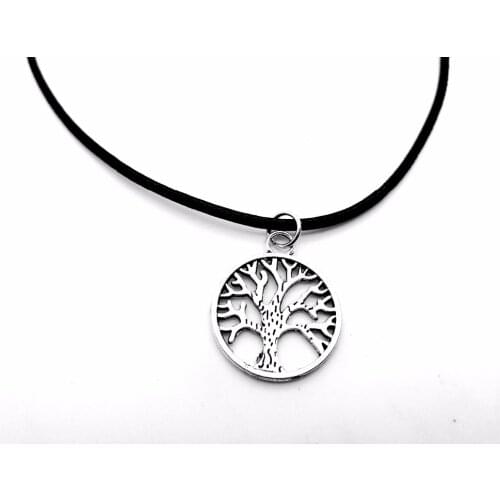 Round Circle Tree of Life Necklace Family Tree Necklace Chakra Tree Necklace Palm Prata Tree Leather Rope Necklaces