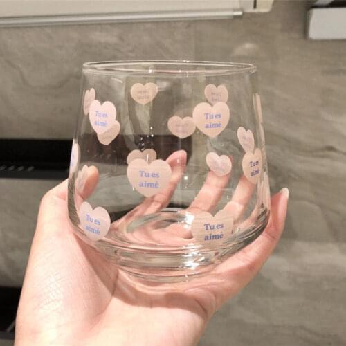 400ML Korean Love Glass Mug Home High Capacity Milk Breakfast Cereal Salad Cup With Handle Cute Girls Gifts