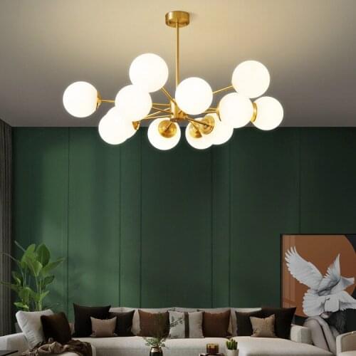 Nordic Living Room Chandelier Modern Minimalist Home Atmosphere Dining Room Bedroom Light Luxury Magic Bean All Copper Lamps