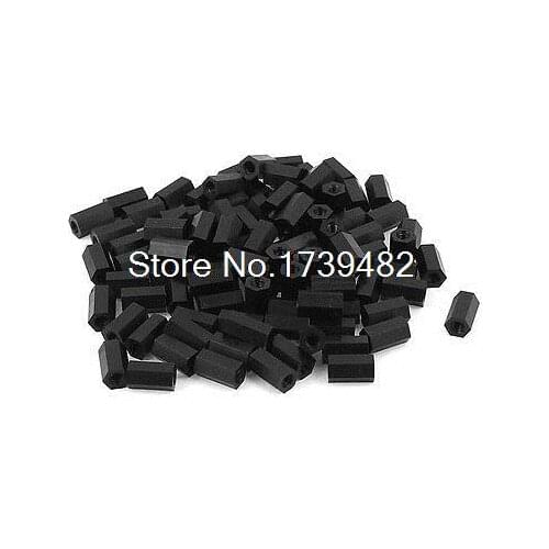 M3x10mm Female Thread Nylon Hex Standoff Spacer Pillar Screw Nut Black 100pcs