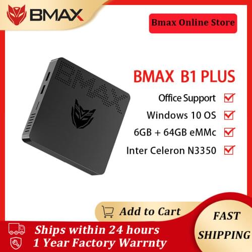 BMAX B1 Plus 6GB RAM 64GB EMMC Mini PC Intel Core 128GB SSD N3350 Dual Core Desktop Computer PC Intel HD Graphics 500 WIFI Win10