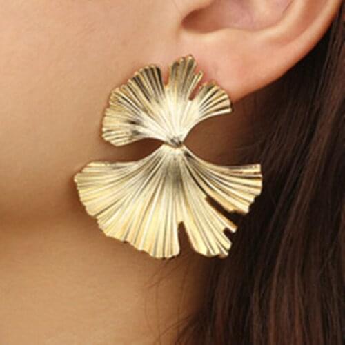 Fashion Trendy Gold Color Leaf Stud Earring for Women Ginkgo Biloba Flower Punk Earrings Wedding Jewelry Gift Brincos