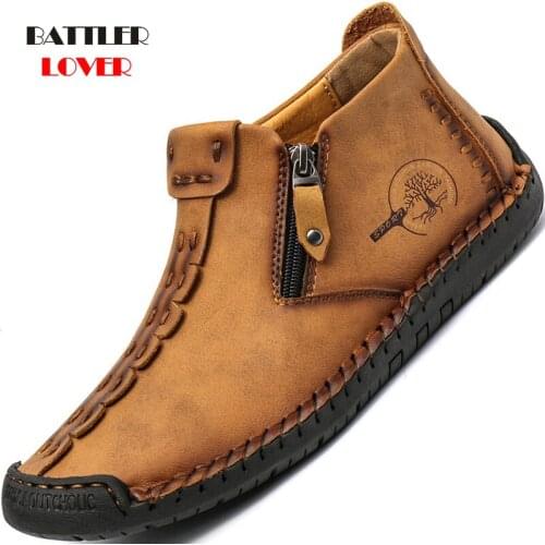 High Quality Leather Boots Men Winter Waterproof Ankle Botas Riding Outdoor Working Snow Boots for Male Autumn Footwear