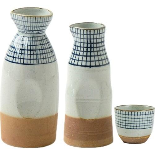 Art Creative 25-300ml Hand-Painted Sake Bar Set Bamboo Ceramic 1 Wine Bottle 2/4cups Shochu Hip Flask Wine Decanter Shot Cup