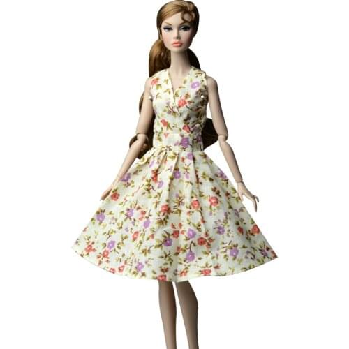 NK 1x Doll Skrit Handmade Yellow fashion floral dress Model outfit For Barbie Doll Accessories Child Toys Girls' Gift 03A 5X