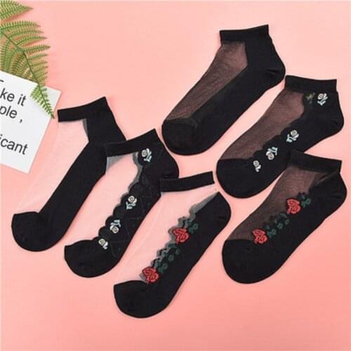3 Pairs/set Women Spring and Summer Cotton Bottom Socks Crystal Silk Female Non-slip Boat Socks Sweat-absorbent Breathable Socks