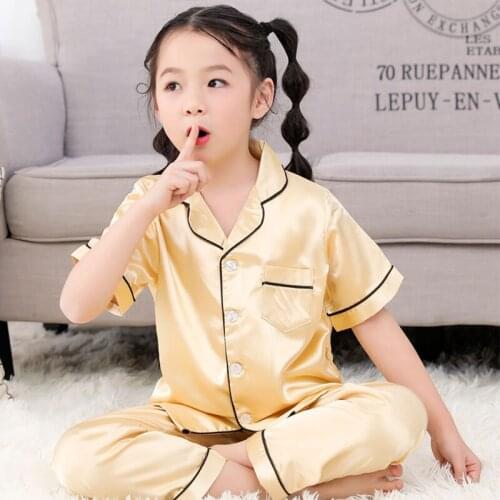 Baby Boys Girls Sleepwear Clothes Female Little Girls Silk Pajamas Children Summer Clothing Set Satin Pijama suit 10 years old