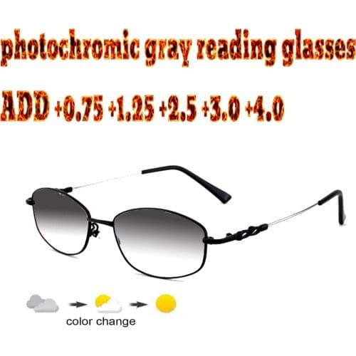 Alloy Frame Anti Blu Light Ultralight Photochromic Reading Glasses for Business Women+1.0 +1.5 +1.75 +2.0 +2.5 +3 +3.5 +4