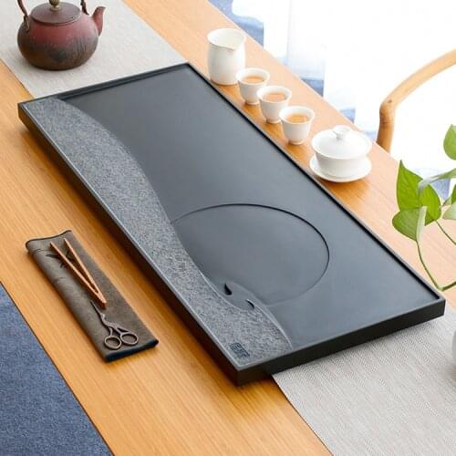 Black Stone Tea Tray Creative Simple Chinese Style Tea Serving Tray Oolong Tea Storage Plateau En Bois Household Tools DI50CP