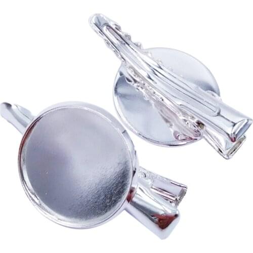 Silver Plated 120pcs 18mm Round Bezel Blank Hair Clips Base Tray Hairgrips accessories Duckbill Clip Jewelry Findings HCF23