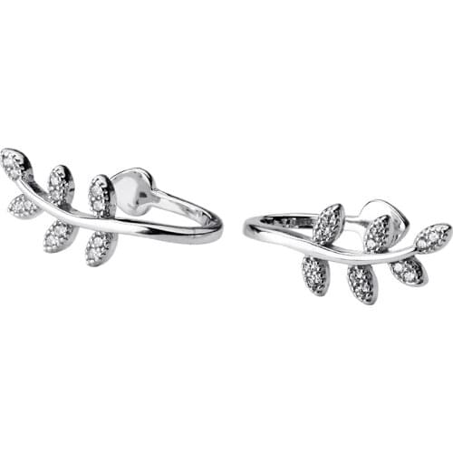1pair 100% REAL. 925 Sterling Silver Fine Jewelry WHITE CZ Set Branch Leaf Clip Earrings (NO pierced) GTLE2137