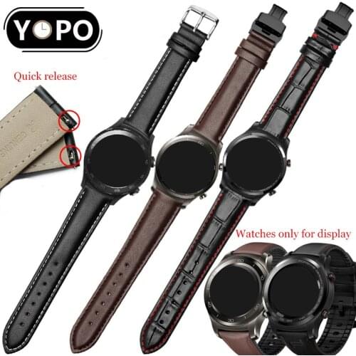 Genuine Leather Watchbands 20mm 22mm Black Brown Women Men Cowhide Watch Band Strap Belt With Buckle For Huawei watch 2/GT/Pro