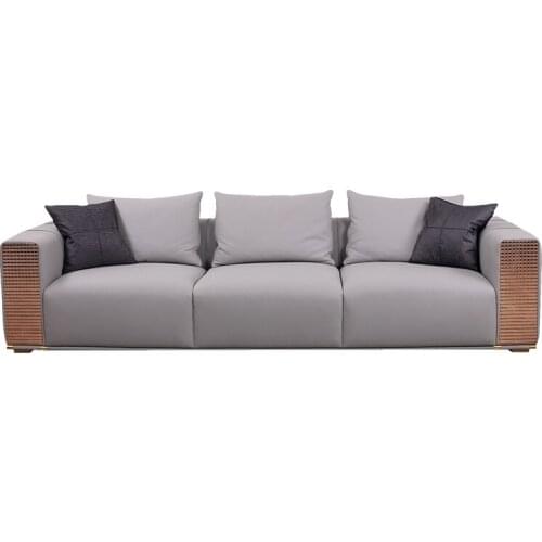 European style high luxury leather solid wood sofa villa sofa coffee table combination luxury large house type