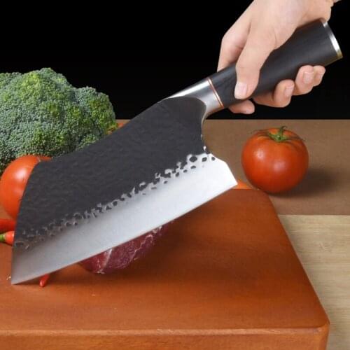 Handmade Forged Chinese Chef Knife Meat Chopping Vegetables Slicing Cleaver Kitchen Knife 5CR15 High Carbon Clad Stainless Steel