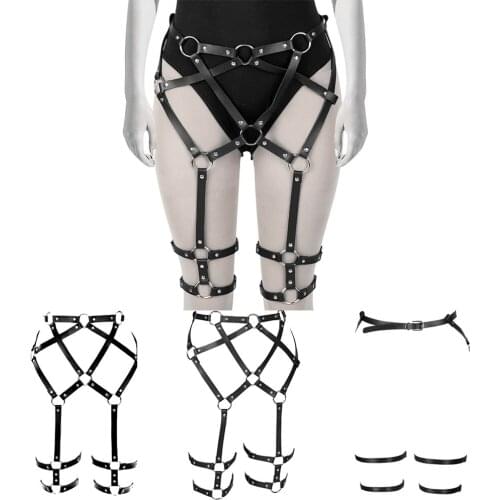 Goth Punk Leather Sexy Bondage Bra Lingerie Fetish Harness Women Stocking Waist Garter Belt Straps Body Festival Rave Costume