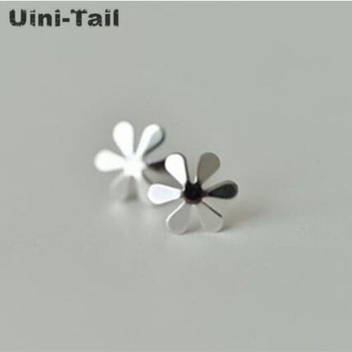 Uini-Tail hot new 925 sterling silver small fresh six petal flower smooth earrings Korean fashion trend anti-allergic jewelry