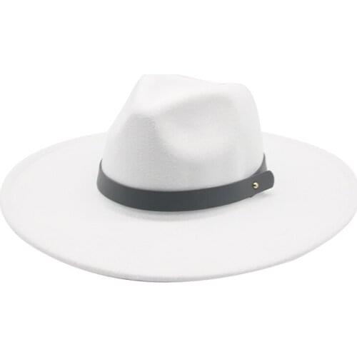 Fedora hats big brim 9.5cm luxury solid white black belt band women panamas hats classic simple men caps felted women winter hat