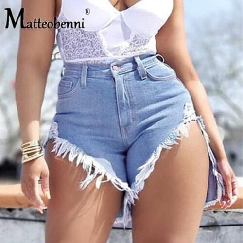 Sexy Ripped Hole Tassel Denim Shorts Women Streetwear 2021 Summer New Casual High Waist Pockets Fashion Female Mini Shorts