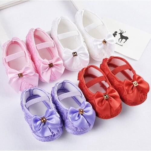2018 new cute Newborn to18M Infants Baby Girl Soft Crib bowknot Shoes lovely chiffon floral Prewalker soft Sole slip-on Shoes