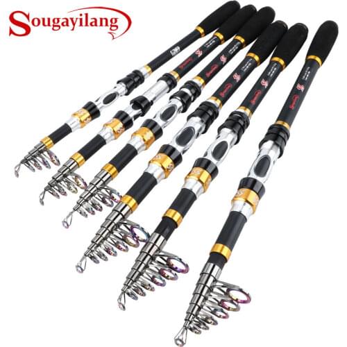 Sougayilang Colorful Guide Ring Fishing Rod EVA Handle Carbon Fiber Ultra Light Portable Telescopic Fishing Pole Fishing Tackle