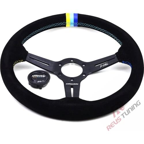 14'' 35CM Universal JDM Style Car Auto Racing Sports Steering Wheel Suede Leather Drifting Steering Wheel