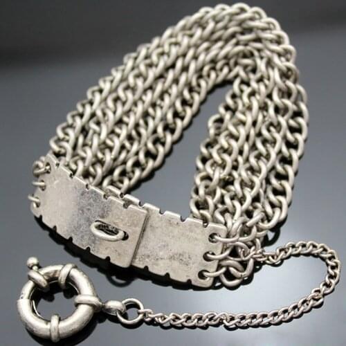 Vintage Silver Plated Classic Multi Layer Chain Belcher Bolt Clasp Bracelet Bangle Jewelry punk snap bracelet lucky hiphop