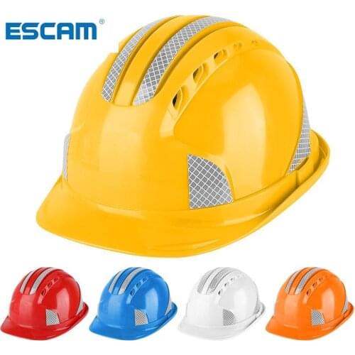 ESCAM Worker Construction Site Protective Cap Ventilate ABS Hard Hat Reflective Stripe Safety Helmet