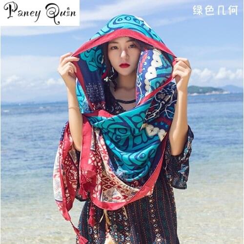 Summer beach travel scarf shawl women Tassel Printing Large Flower luxury Shawl Scarf Seaside Holiday Sunscreen Retro scarf