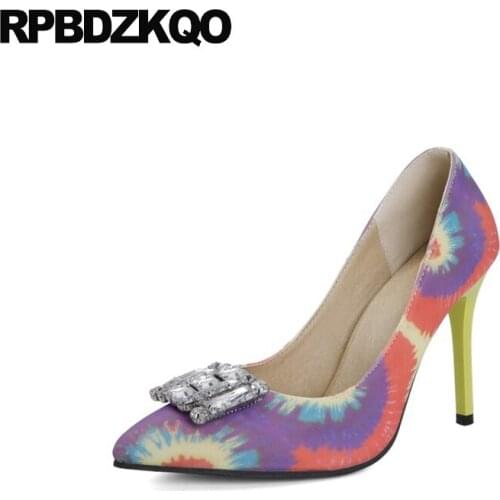 Diamond Women Colourful Pointed Toe Female Crystal High Heels Shoes 13 45 Plus Size Pumps Extreme Stiletto Sexy Rhinestone 12 44