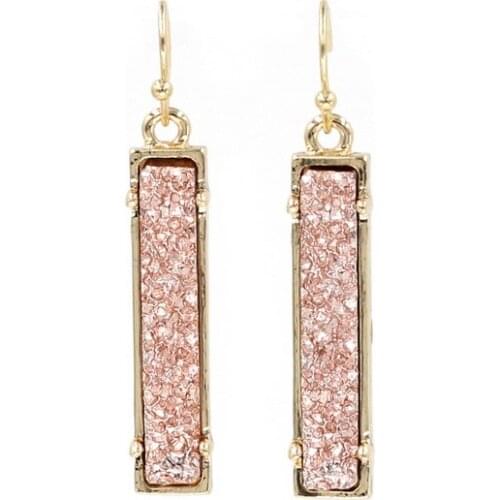 Abalone Druzy Vertical Bar Drop Earrings For Women