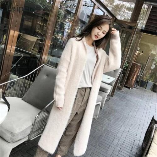 Womens autumn and winter long coat solid color knitted sweater casual fashion all-match long-sleeved coat sweater cardigan