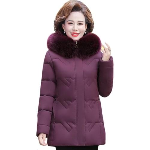 Middle-aged Womens Winter Jackets Hooded Oversized Short Style Female Coat Fur Collar Plus Size 6XL Thick Woman Parkas For Mom