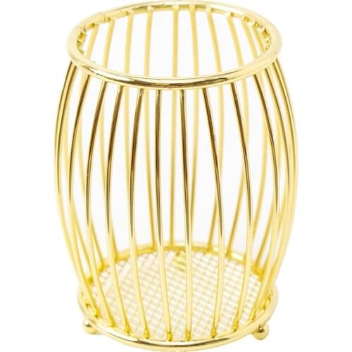 Gold Wire Metal Pencil Holder Cup Pen Pot Drum Shape Golden Makeup Brush Holder for Office Home Desk Accessories Organizers Gift