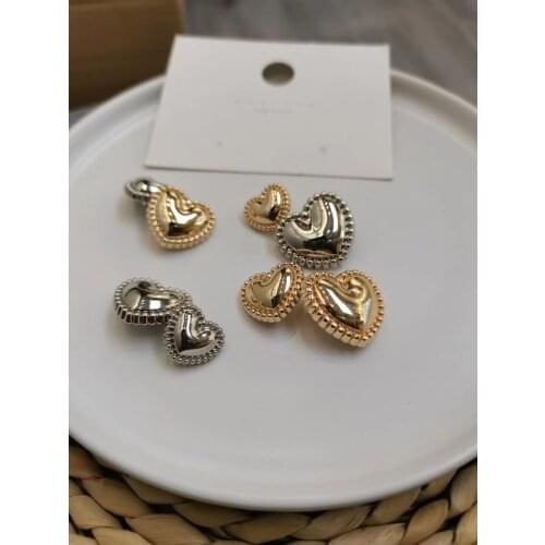 Heart Gold Metal Large Buttons For Clothing Coat Dress Sweater Vintage Decorative Buttons Wedding Sewing Accessories Wholesale