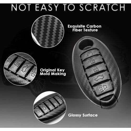 1pcs Matte Black Car Key Case Carbon Fiber Style Smart Key Fob Cover Case Holder For Nissan Infiniti 5 Button
