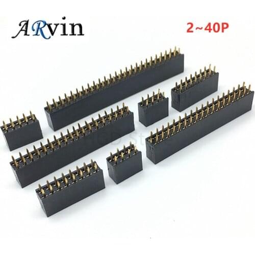 10pcs 2.54mm Double Row Straight Female 2-40P Pin Header Socket Connector 2x2/3/4/5/6/7/8/9/10/12/14/16/18/20/25/30/40Pin