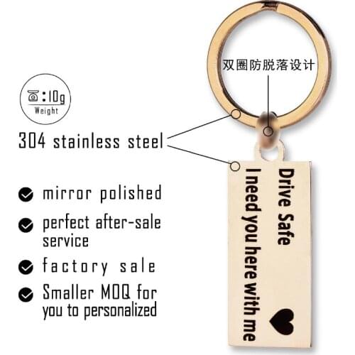 2pcs/lot Double circle anti-shedding car keychain stainless steel key chain Drive Safe I need you here three color Safe driving