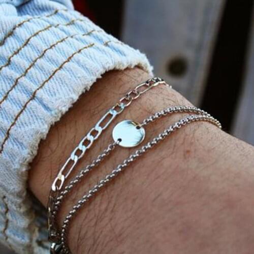 3 Pcs/Set Silver Color Metal Bracelets for Women Sequin Charm Hand Chains Female 2020 Fashion Jewelry Ladies Bracelet New Simple