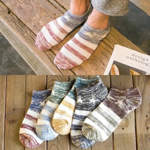 5 pairs Set Color pattern Elastic Breathable Sock Unisex Comfortable Stripe Polyester Sock Slippers Short Ankle Sock Cotton Sock