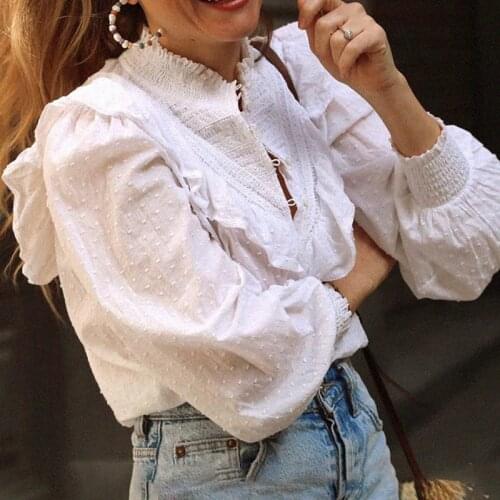 Retro White Blouse 2021 Spring Ruffles Turtleneck Long Sleeve Shirts Fashion Woman Clothes Elegant Chic chemises femme Blouses