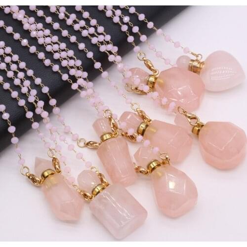 Hot Sale Natural Stone Perfume Bottle Necklace Rose Quartz Stone Chain For Women Free Gift Accessory Glasses Frames Pearl Chains