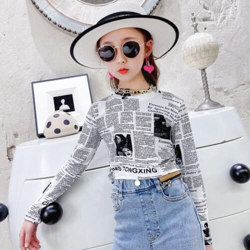Girls Long-sleeved T-shirt Hip-hop Tops 2021 Spring Autumn New Childrens Graffiti Posters Wild Stretch Bottoming Shirt
